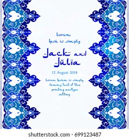 Islamic floral card in Victorian style, arabesque design. Ornamentsfor cafe, banner, wedding invitation, book cover, certificate. Save the date. India, Arabic Dubai turkish Islam