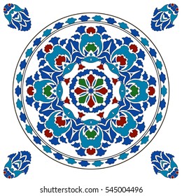 Islamic floral circle design. Decorative plate.
Traditional round turkish ornament. Vector illustration.

Vector illustration.