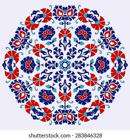 Islamic floral circle design. 
Traditional round turkish ornament.
Vector illustration.