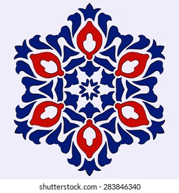 Islamic floral circle design. 
Traditional round turkish ornament.
Vector illustration.