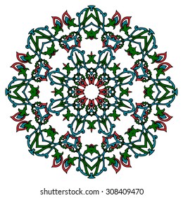 Islamic floral circle design. 
Traditional round turkish ornament.
Vector illustration.