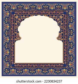 Islamic Floral Frame. Traditional Islamic Design. Mosque decoration element. Elegance Background with Text input area in a center.