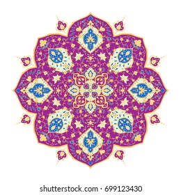 Islamic floral mandala in Victorian style. Ornamental for Card for cafe, shop, print, banner, wedding invitation, book cover, certificate. Save the date. India, Arabic Dubai turkish Islam