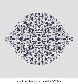 Islamic floral pattern decor in Victorian style. Vector illustration. Card for cafe, restaurant.  India,Arabic, Dubai, turkish, Islam, pakistan, ottoman motifs.  Save the date and greeting card