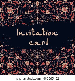 Islamic floral pattern decor in Victorian style. Traditional, Islam, arabic, indian, ottoman motifs, elements. Card for cafe, restaurant, shop, print,  banner, wedding invitation. Save the date
