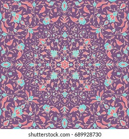  
Islamic floral pattern in Victorian style. Arabic geometric ornament round ornament mandala. Card for cafe, restaurant, shop, print,  banner, wedding invitation. Save the date
