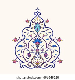 Islamic floral pattern in Victorian style. Arabic geometric ornament round Eastern style. Card for cafe, restaurant, shop, print, banner, wedding invitation. Save the date template