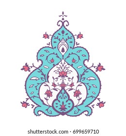 Islamic floral pattern in Victorian style. Arabic geometric ornament round Eastern style. Card for cafe, restaurant, shop, print, banner, wedding invitation. Save the date template