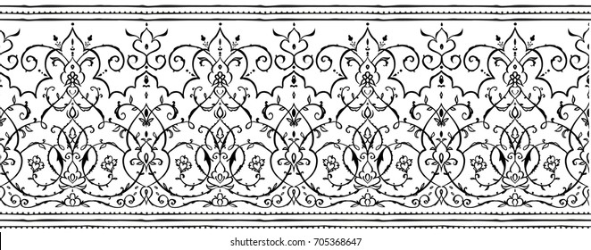 Islamic floral pattern in Victorian style. Arabic geometric ornament round Eastern style. Card for cafe, restaurant, shop, print, banner, wedding invitation. 