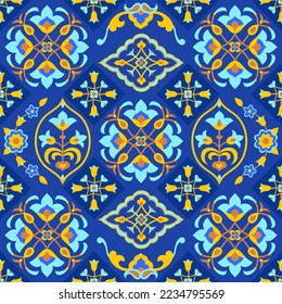 Islamic floral seamless pattern flowers background in blue