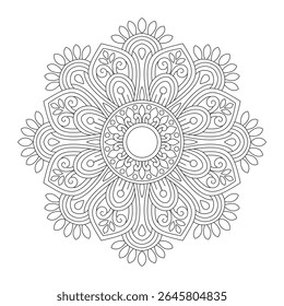 Islamic flower mandala for coloring book page, vector illustration, Islam, Arabic, Indian, moroccan,spain, turkish, pakistan, chinese, mystic, ottoman motifs. Coloring book page