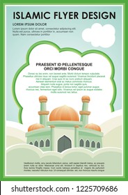 Islamic Flyer Template with mosque, cute, adorable with cartoon style design