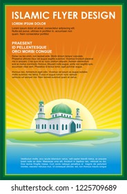 Islamic Flyer Template with mosque, cute, adorable with cartoon style design