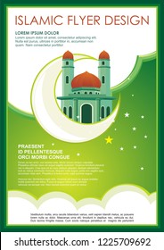 Islamic Flyer Template with mosque, cute, adorable with cartoon style design