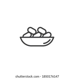 Islamic food date line icon. linear style sign for mobile concept and web design. Date bowl, Iftar meal outline vector icon. Symbol, logo illustration. Vector graphics