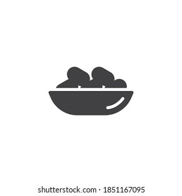 Islamic food date vector icon. filled flat sign for mobile concept and web design. Date bowl, Iftar meal glyph icon. Symbol, logo illustration. Vector graphics