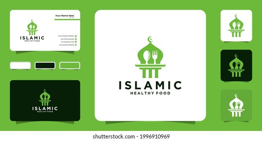 Islamic food logo cutlery and mosque concept design and business card