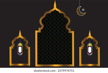 Islamic Frame Background with Side Pattern Vector Design.