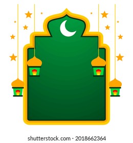 islamic frame border template design with hanging lantern and crescent moon decoration