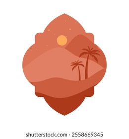 Islamic Frame with Desert and Palm Tree in Boho Design Style