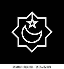 Islamic frame icon illustration design with black and white moon and star illustration, Islamic Ramadan icon