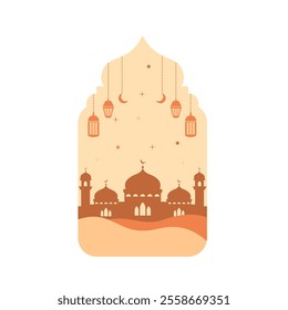 Islamic Frame with Mosque Silhouette in Boho Design Style