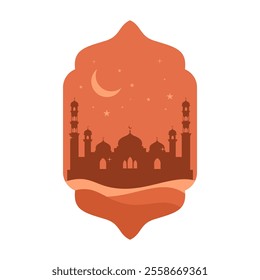 Islamic Frame with Mosque Silhouette in Boho Design Style