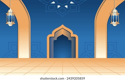 Islamic frame with ornament vector illustration. Design element of Ramadan poster, Eid Mubarak greeting card, and copy space for Islamic quote text