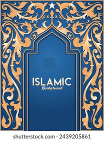 Islamic frame with ornament vector illustration. Design element of Ramadan poster, Eid Mubarak greeting card, and copy space for Islamic quote text
