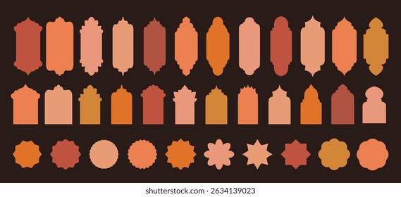 Islamic frame, shape, design template, vector flat element. Collection of oriental style arab windows and arches, antique decor set
