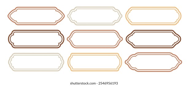 Islamic frames. Arabian greeting card template. Simple line frames with double stroke. Set of beige Moroccan borders on white background. Traditional Vector illustration in oriental style.