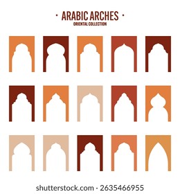 Quadros islâmicos, objetos de estilo oriental. Formas árabes, janelas e arcos. Banner ornamental tradicional, moldura. Feriados muçulmanos, Ramadan Kareem. Arquitetura moderna oriental. Ilustração vetorial