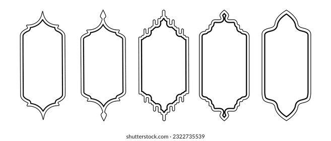 Islamic frames shape of a window or door arch. Arab frame set. Vector illustration