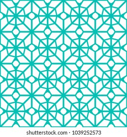 Islamic geometric background. Arabic seamless pattern. Vector eastern texture. Asian decor. Endless template ornamental design. Traditional blue color.