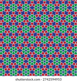  Islamic Geometric Blue Star Red Green Tessellation Pattern