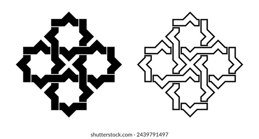 Islamic geometric contour outline and silhouette design element vector illustration isolated on white background. Logo icon