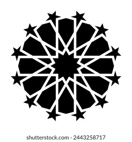 Islamic geometric design element vector illustration black silhouette isolated on white background. Logo icon