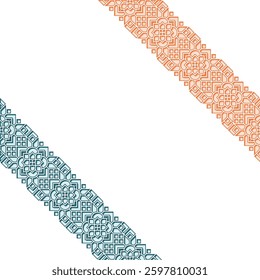 Islamic Geometric Diagonal Ornament with Stroke and Silhouette Textured