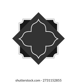 Islamic geometric frame. Arabesque ornament emblem. Religious festival decoration. Elegant black and white logo icon.