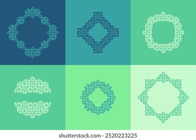 Projeto de Conjunto de Quadros Geométricos Islâmicos no Tema Turquesa