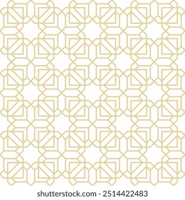 Padrão geométrico islâmico que consiste em linhas douradas interligadas em um fundo branco. Adequado para vários projetos criativos ou elementos decorativos.