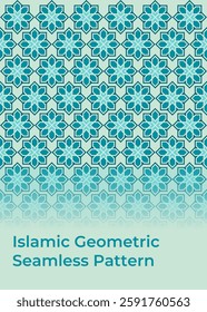 Islamic geometric pattern, seamless design. Teal floral motifs. Repeatable texture, ideal for cultural backgrounds and elegant designs