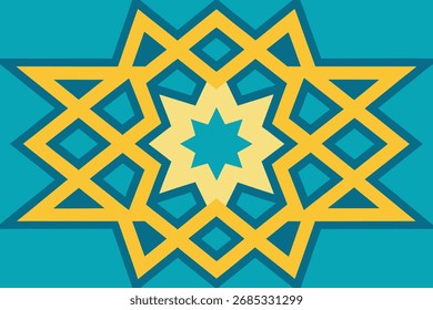 Islamic Geometric Pattern Star Design in Teal and Yellow vector illustration Background