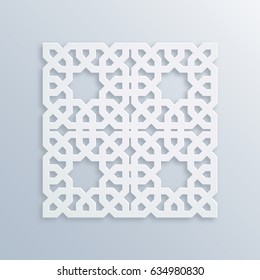 Islamic geometric pattern. Vector mosaic, persian motif. Elegant white oriental, traditional arabic ornament. Mosque decoration element. 3D illustration for greeting cards