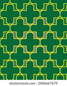 Islamic geometric patterns in green and yellow, form a classic design that is suitable for Middle Eastern decor, backgrounds and textiles.