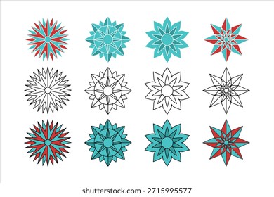 Islamic geometric rosette star mandala pattern set with clean lines and decorative symmetry perfect for vector design and Islamic art projects
