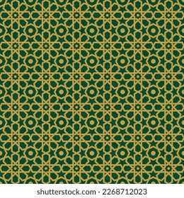 islamic geometric seamless pattern in gold and green color background vector illustration
