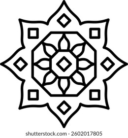 Islamic Geometric Shape, Black Outline, Vector Illustration