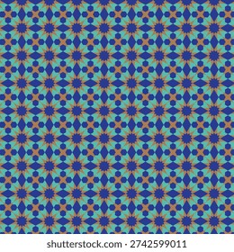 Islamic Geometric Star Polygon Turquoise Brown Mosaic Pattern.