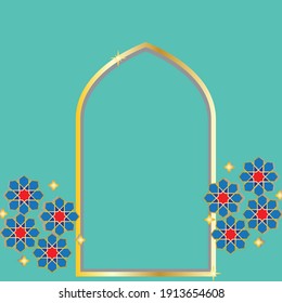An islamic geometry star and mihrab. Template for Ramadhan Kareem and Eid Mubarak.